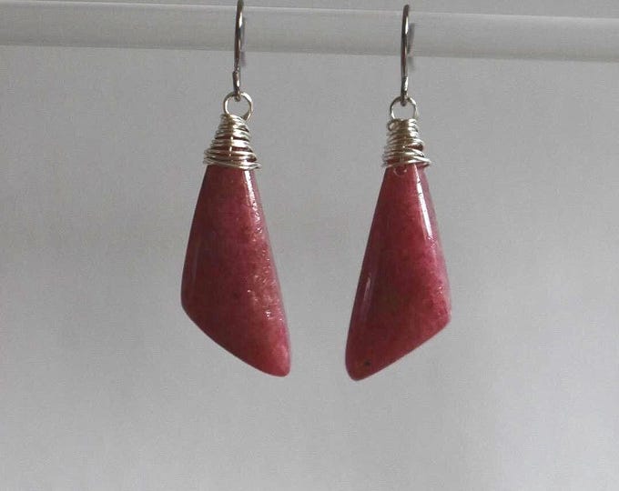 Rhodonite Drop Earrings • Gemstone Dangle Earrings • Natural Stone Jewelry