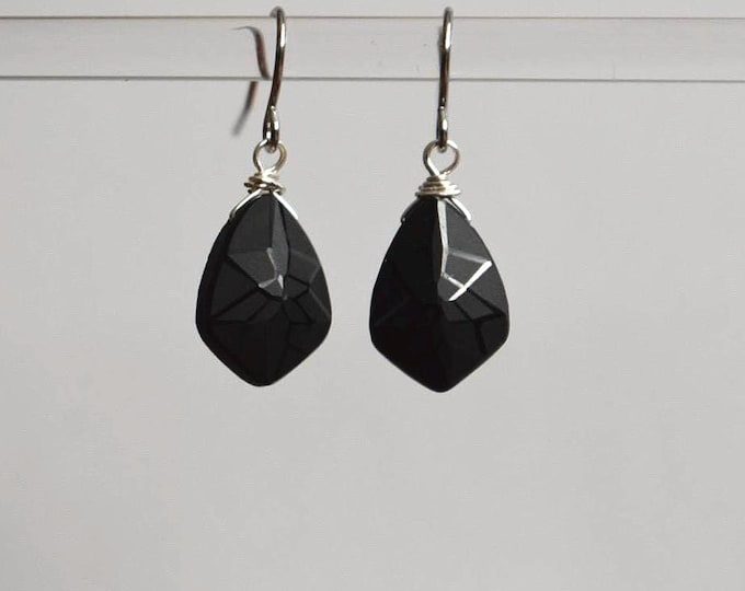 Spinel Drop Earrings • Black Gemstone Dangle Earrings • Natural Stone Jewelry