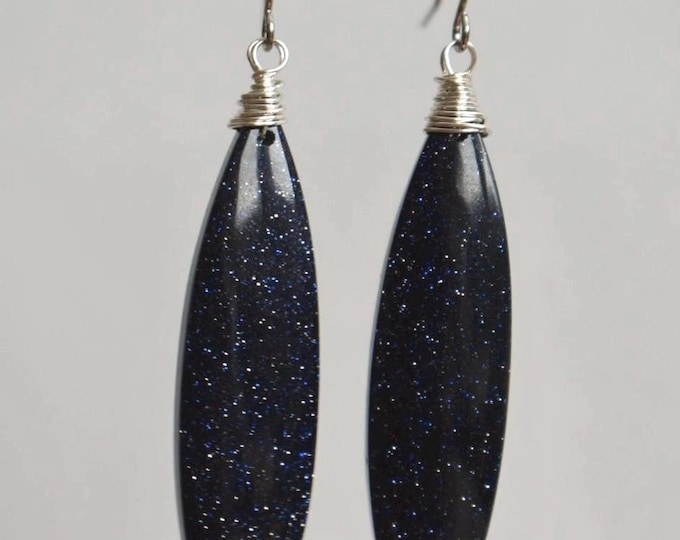 Blue Goldstone Drop Earrings • Gemstone Dangle Earrings • Semiprecious Stone Jewelry