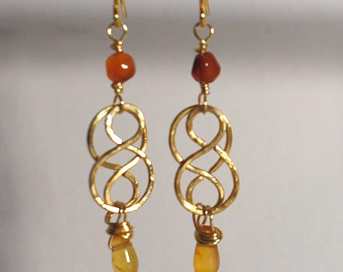 Carnelian Drop Earrings • Wire Wrapped Gemstone Dangle Earrings • Natural Stone Jewelry