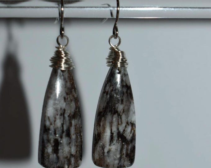 Silver Mica Schist Drop Earrings • Gemstone Dangle Earrings • Natural Stone Jewelry