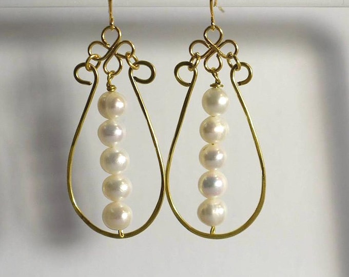 Freshwater Pearl Drop Earrings • Wire Wrapped Gemstone Dangle Earrings • Natural Stone Jewelry