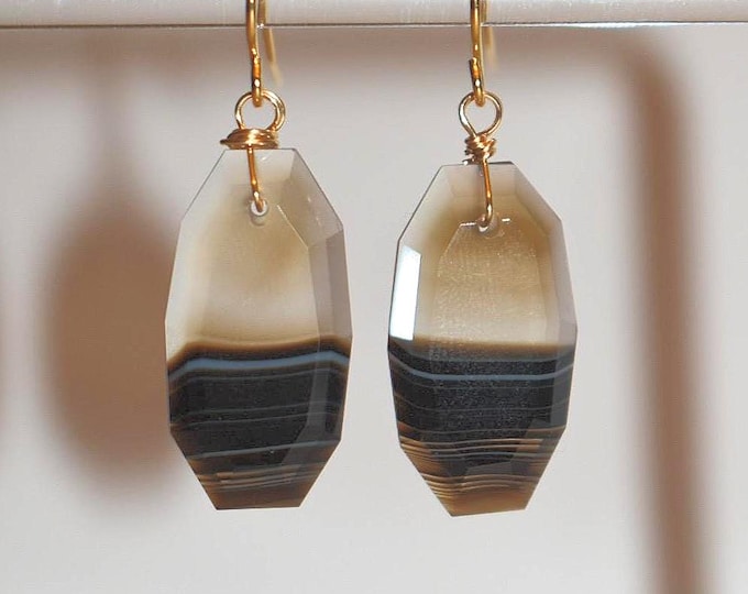 Banded Agate Drop Earrings • Gemstone Dangle Earrings • Natural Stone Jewelry