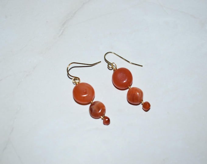 Carnelian Drop Earrings • Orange Gemstone Dangle Earrings • Natural Stone Jewelry