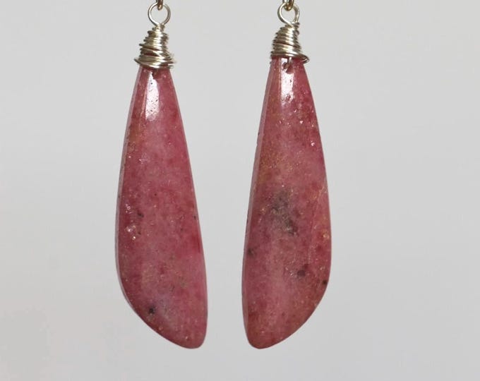 Rhodonite Drop Earrings • Gemstone Dangle Earrings • Natural Stone Jewelry