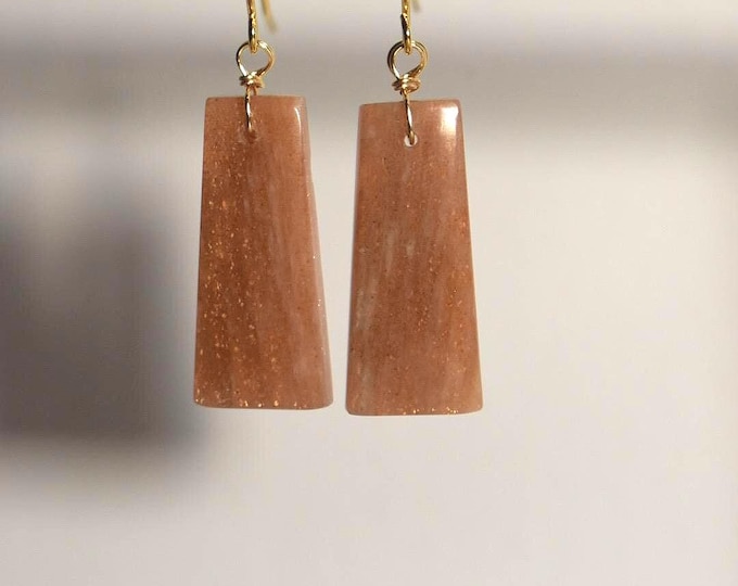 Peach Moonstone Drop Earrings • Gemstone Dangle Earrings • Natural Stone Jewelry