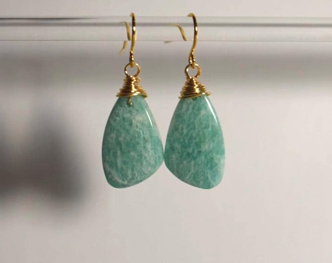 Amazonite Drop Earrings • Teal Gemstone Dangle Earrings • Natural Stone Jewelry