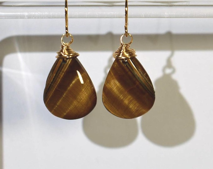 Tiger’s Eye Drop Earrings • Gemstone Dangle Earrings • Natural Stone Jewelry
