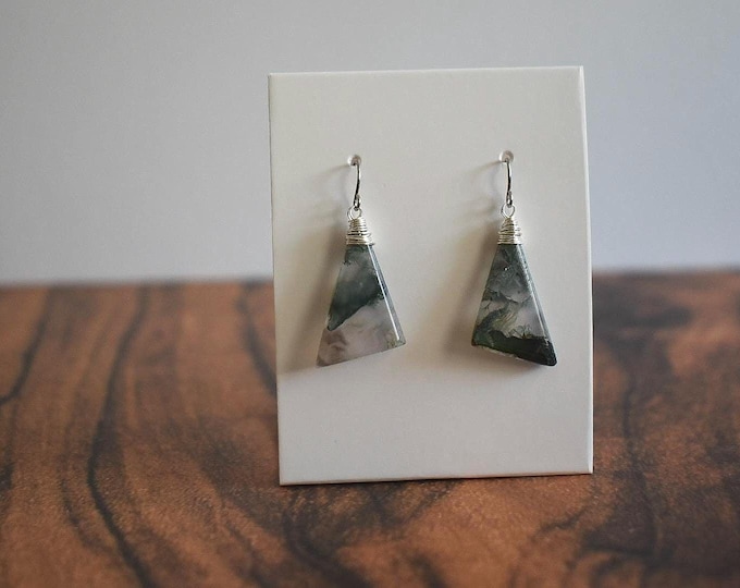 Moss Agate Drop Earrings • Gemstone Dangle Earrings • Natural Stone Jewelry