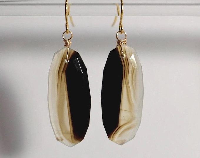 Banded Agate Drop Earrings • Gemstone Dangle Earrings • Natural Stone Jewelry