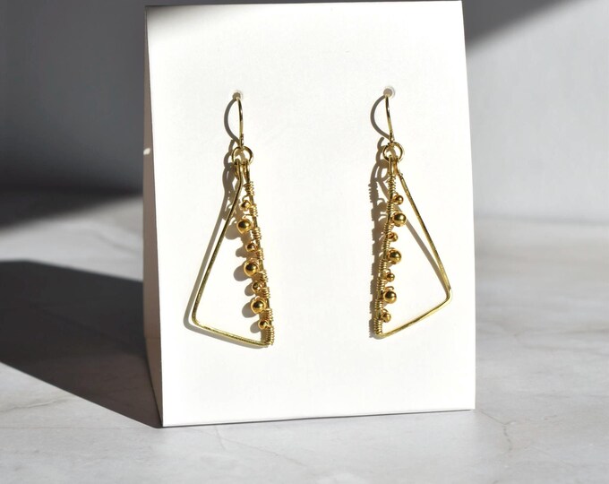 Gold Geometric Dangle Earrings • Minimalist Triangle Jewelry • Modern Wire Wrapped Earrings