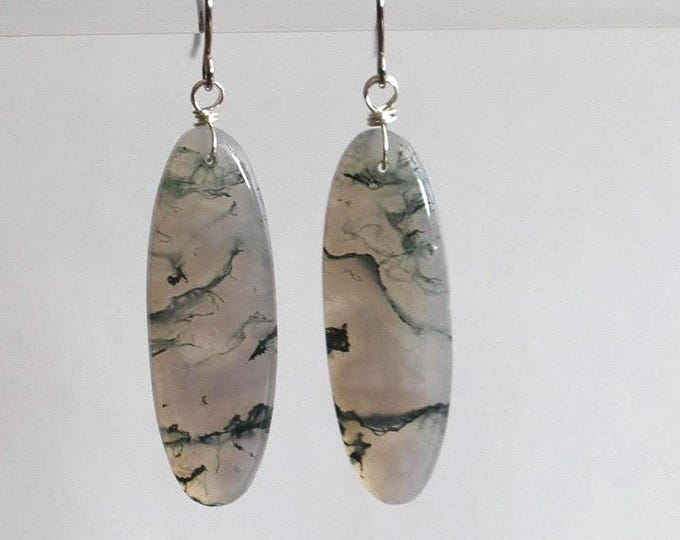 Moss Agate Drop Earrings • Gemstone Dangle Earrings • Natural Stone Jewelry