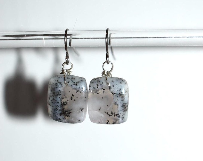 Dendritic Opal Drop Earrings • Gemstone Dangle Earrings • Natural Stone Jewelry