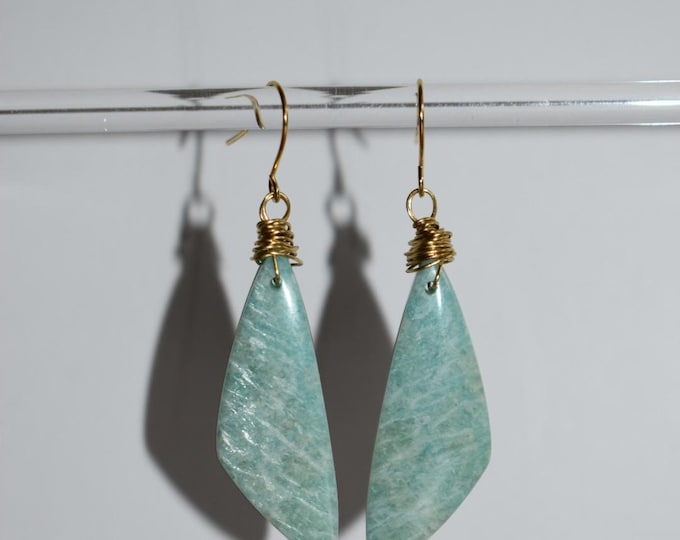 Amazonite Drop Earrings • Teal Gemstone Dangle Earrings • Natural Stone Jewelry