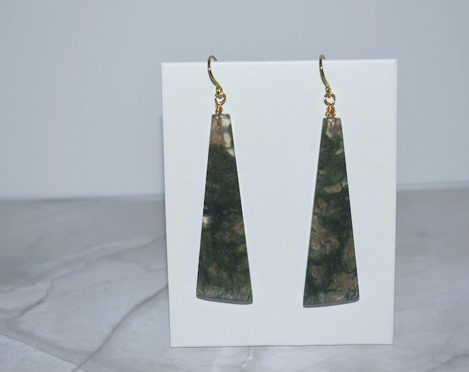 Moss Agate Drop Earrings • Gemstone Dangle Earrings • Natural Stone Jewelry
