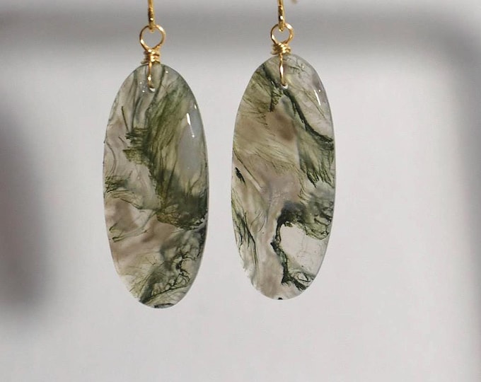 Moss Agate Drop Earrings • Gemstone Dangle Earrings • Natural Stone Jewelry