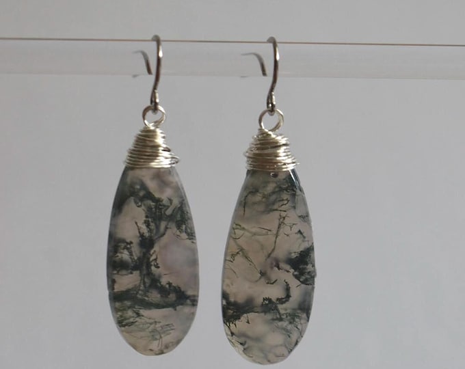 Moss Agate Drop Earrings • Gemstone Dangle Earrings • Natural Stone Jewelry