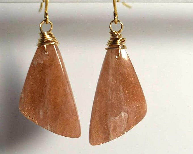 Peach Moonstone Drop Earrings • Gemstone Dangle Earrings • Natural Stone Jewelry