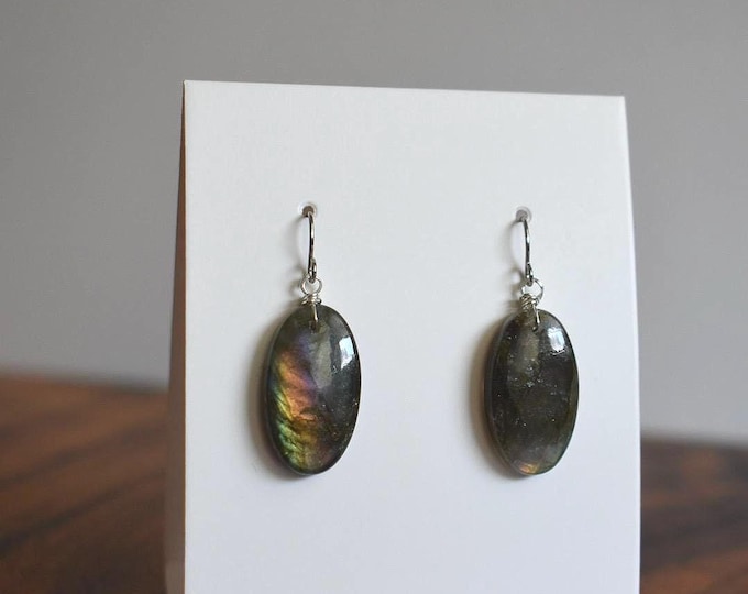 Labradorite Drop Earrings • Gemstone Dangle Earrings • Natural Stone Jewelry
