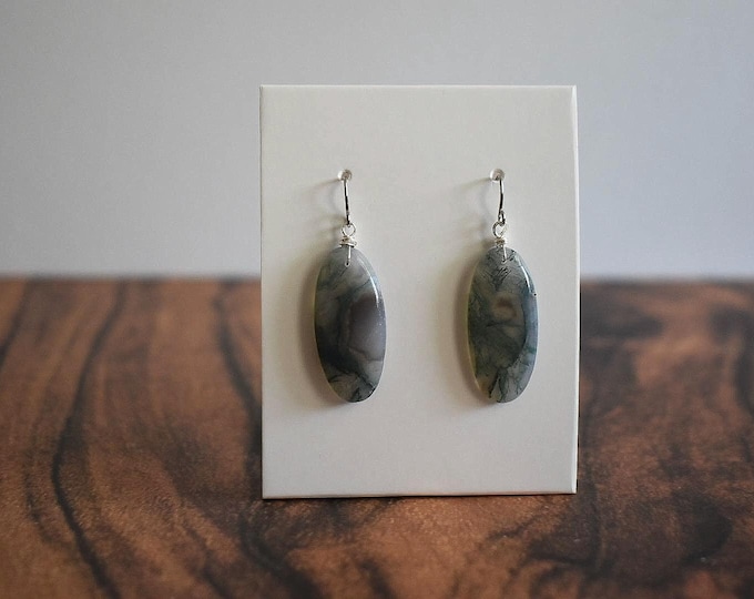 Moss Agate Drop Earrings • Gemstone Dangle Earrings • Natural Stone Jewelry