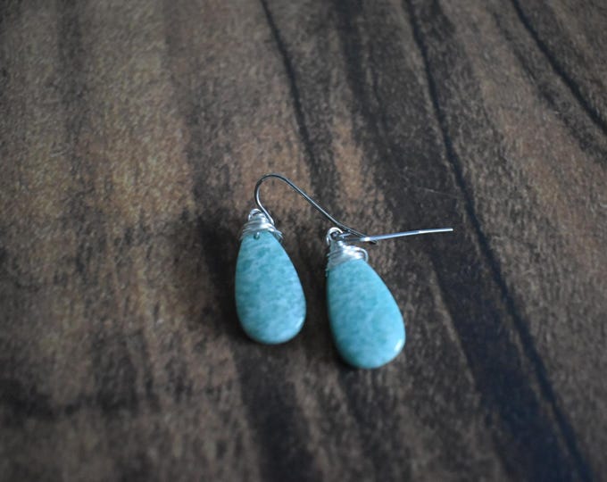 Amazonite Drop Earrings • Teal Gemstone Dangle Earrings • Natural Stone Jewelry