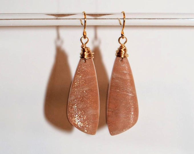 Peach Moonstone Drop Earrings • Gemstone Dangle Earrings • Natural Stone Jewelry
