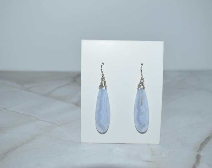 Blue Lace Agate Drop Earrings • Pastel Gemstone Dangle Earrings • Natural Stone Jewelry