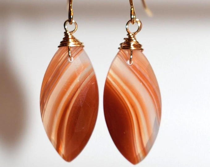 Banded Agate Drop Earrings • Red Gemstone Dangle Earrings • Natural Stone Jewelry