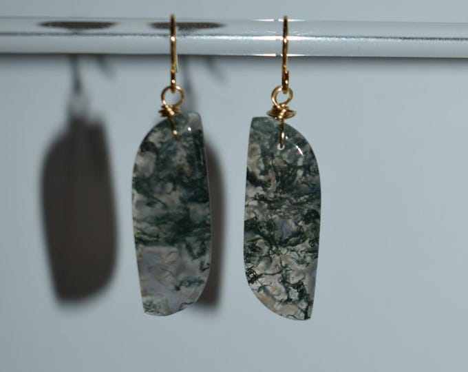Moss Agate Drop Earrings • Gemstone Dangle Earrings • Natural Stone Jewelry