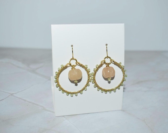 Orange Aventurine Earrings with Peridot Beads Natural Gemstones