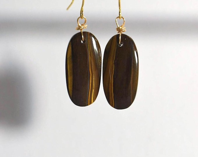 Tiger’s Eye Drop Earrings • Gemstone Dangle Earrings • Natural Stone Jewelry