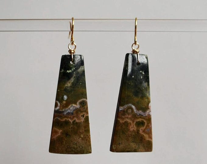 Ocean Jasper Drop Earrings • Gemstone Dangle Earrings • Natural Stone Jewelry