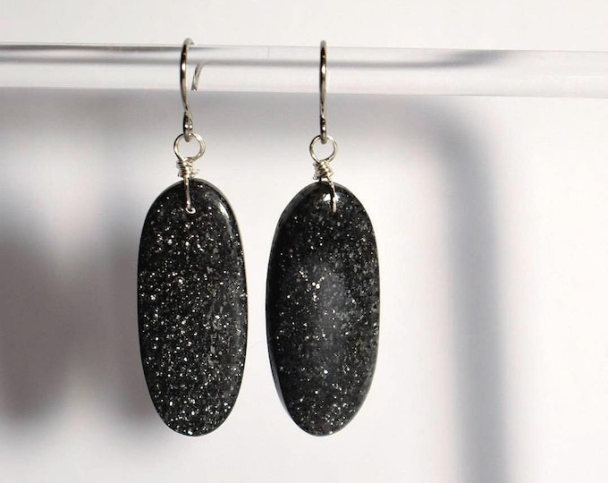 Black Sunstone Drop Earrings • Gemstone Dangle Earrings • Natural Stone Jewelry