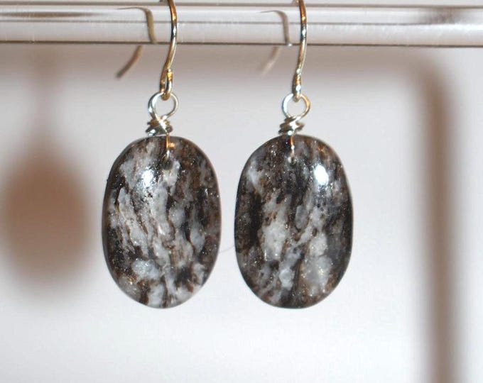 Silver Mica Schist Drop Earrings • Gemstone Dangle Earrings • Natural Stone Jewelry