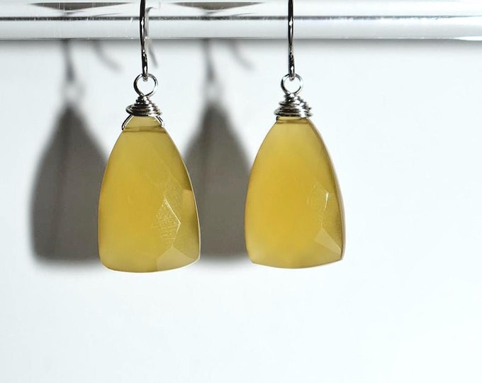 Chalcedony Drop Earrings • Yellow Gemstone Dangle Earrings • Natural Stone Jewelry