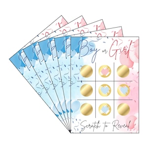 Gender Reveal Scratch Off Cards: Confetti Balloon Baby Shower Game