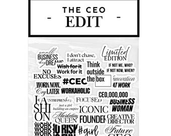 The CEO Edit | 25 Motivational Laptop Stickers | Black & White Matte | Minimal Quote Stickers