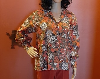 Floral Semi Sheer Button-Up Blouse c.1970s