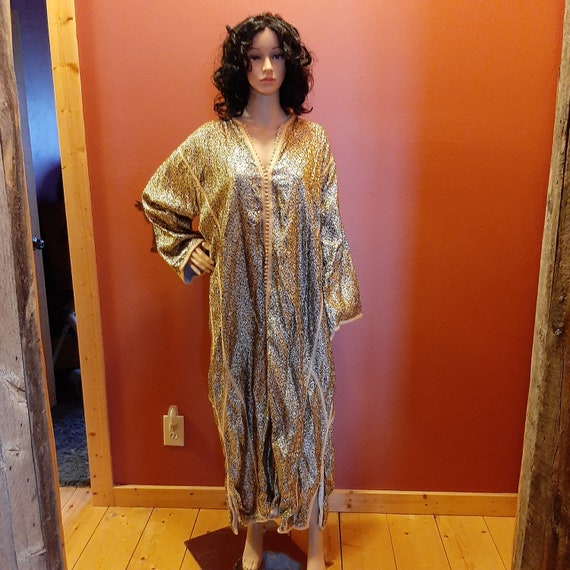 70's Black and Gold Metallic Moroccan Kaftan Dress