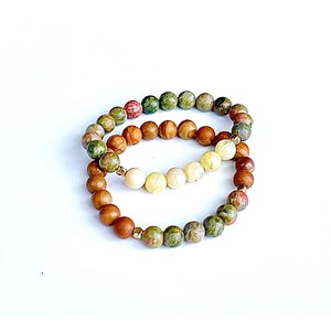 Him and Her Bracelets | Them and Them Bracelets | 2 for 1 Set | Unakite, Jasper,  Opal Bracelets | Handmade Stackable Malas | OfaKind.Design