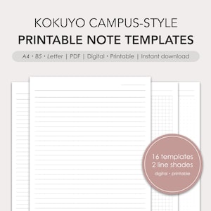 Modelli di carta per appunti in stile Kokuyo Campus / PDF / Digitale, stampabile