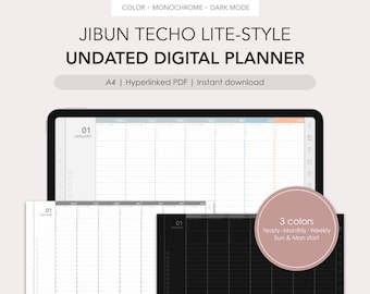 Jibun Techo Lite-style undated digital planner | Monthly, Weekly | Hyperlinked PDF