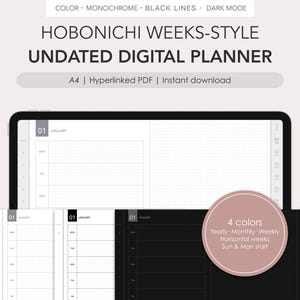 Hobonichi Weeks-style undated digital planner | Monthly, Weekly (horizontal) | Hyperlinked PDF