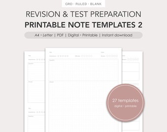 Revision & test/exam preparation printable note templates 2 | PDF | Digital, Printable