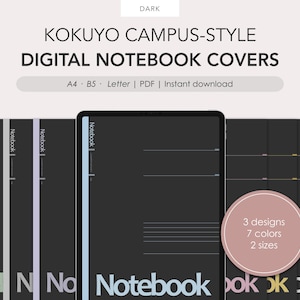 Kokuyo Campus-style digital notebook covers | Dark colors | PDF | Digital