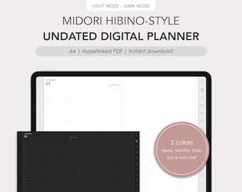 Midori Hibino-style undated digital planner | Monthly, Daily | Hyperlinked PDF