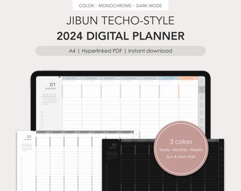 Jibun Techo-style 2024 digital planner | Monthly, Weekly | Hyperlinked PDF
