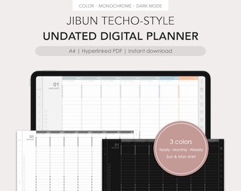 Jibun Techo-style undated digital planner | Monthly, Weekly | Hyperlinked PDF