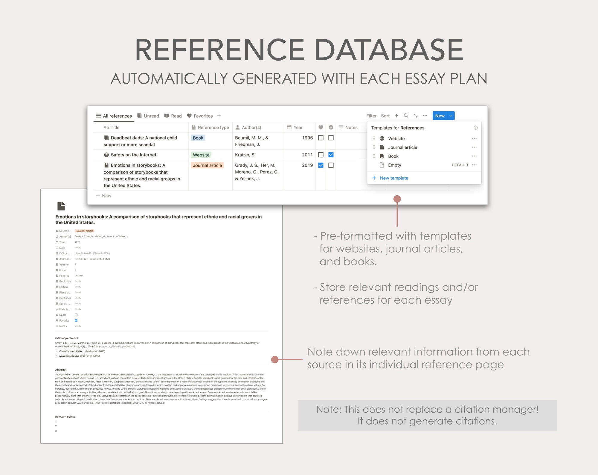 Essay Planner for Notion With Reference Database | Notion Template - Etsy