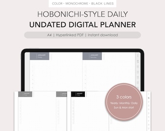 Hobonichi-style daily undated digital planner | Monthly, Daily | Hyperlinked PDF